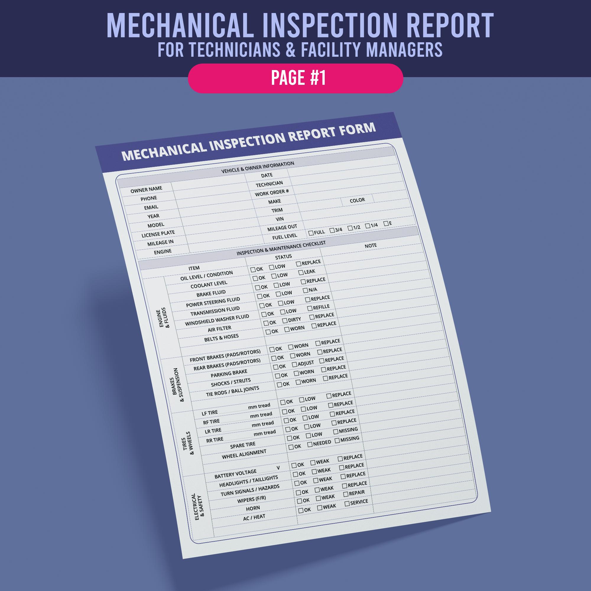 Mechanic Report.pdf Mechanic Inspection Report Form for Technicians & Facility Managers - Etsy