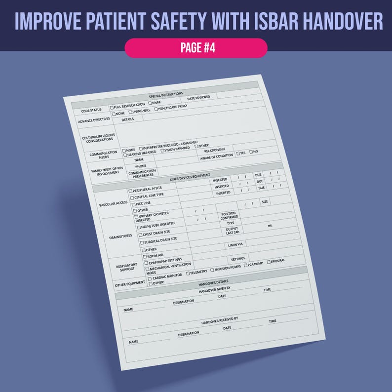 Clinical ISBAR Handover Form - Etsy Australia