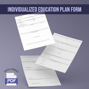 Puede incluir: Un formulario de Plan de Educación Individualizado (PEI) imprimible. El formulario está dividido en secciones con encabezados como "Información del estudiante", "Niveles actuales de rendimiento", "Metas" y "Servicios especiales".