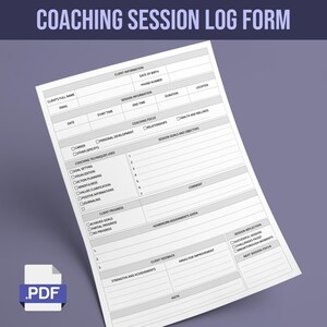 Peut inclure: Un formulaire de suivi de séance de coaching imprimable avec des sections pour les informations sur le client, les informations sur la séance, l'orientation du coaching, les objectifs et objectifs de la séance, les progrès du client, les devoirs donnés, les commentaires du client, les forces et les réalisations, les domaines à améliorer et la réflexion sur la séance.
