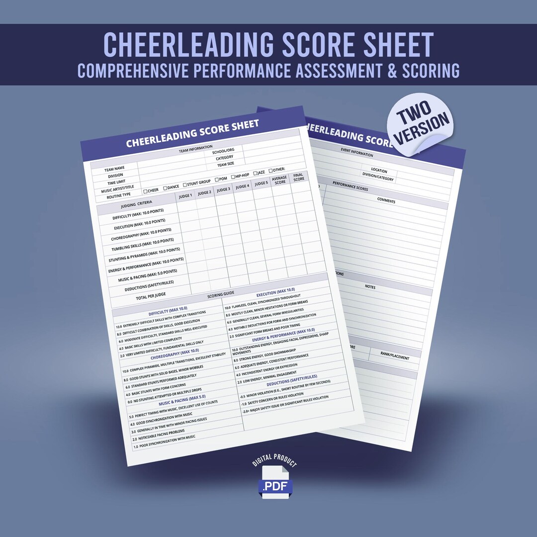 Cheerleading Score Sheet - Competition Judging & Performance Scoring ...