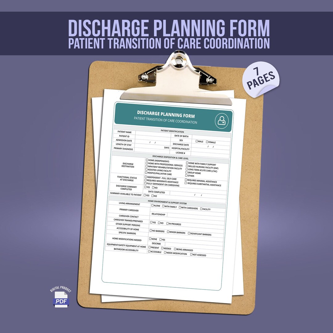 Discharge Planning Form - Patient Transition of Care Coordination - Etsy