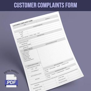 Peut inclure: Un formulaire de réclamation client noir et blanc avec des champs pour les informations du client, les détails de la réclamation, la résolution demandée et la documentation justificative.