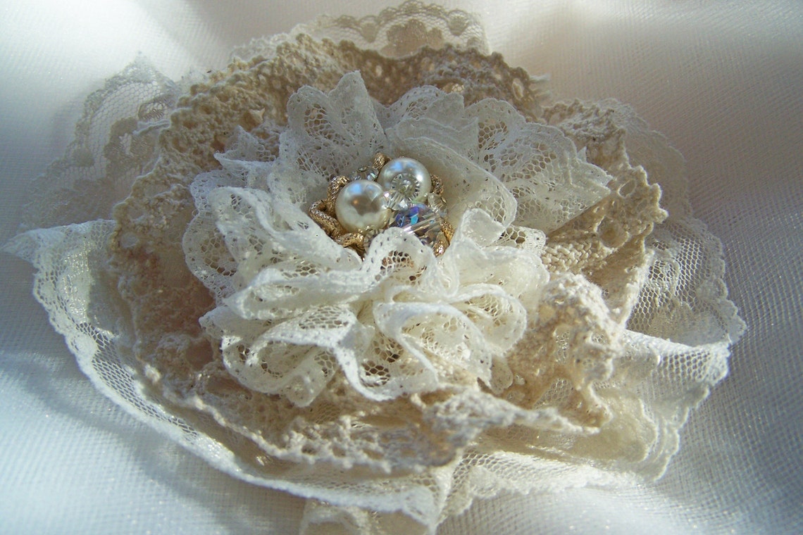 Vintage Couture Handmade lace Flower-Pin-Corsage-Bridal Belt | Etsy