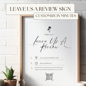 Airbnb Review Sign Hosts Leave Us A Review QR Code Sign Printable Guestbook Template Digital Download Vacation Rental Decor Canva Sign