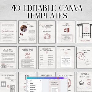 Modèle modifiable de livre de bienvenue Airbnb Manuel de l&#39;hôte Canva House Guide de l&#39;hôte VRBO Enseignes de location Livre d&#39;or de vacances Superhost imprimable