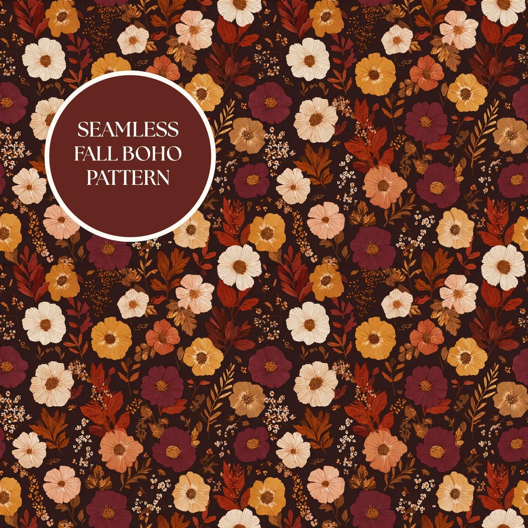 Seamless Fall Boho Floral Red Pattern Digital Artists Crafters ...