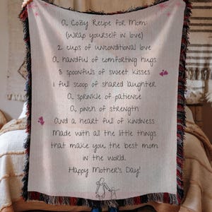 Receta de manta para el Día de la Madre: regalo para mamá, manta personalizada para el Día de la Madre, regalo sentimental para mamá de parte de su hija, regalo único.