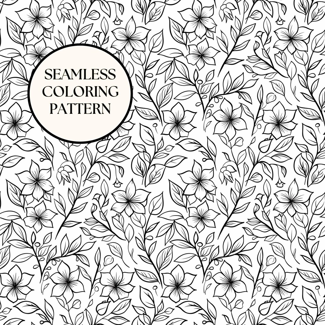 Patterns For Colouring Seamless Floral Coloring Pattern for Adults Botanical Line Art Digital ...
