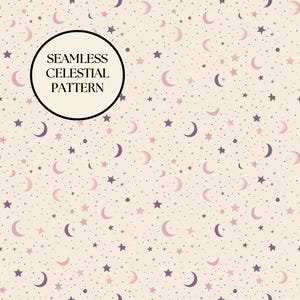 Seamless Celestial Pattern For Girls Nursery Stars Moons Pastel Dainty Digital Paper Coquette Babycore Design