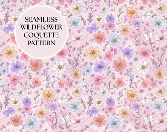 Seamless Wildflower Pink Coquette Pattern For Fabric Stationery Wallpaper Scrapbooking And Digital Projects High Resolution Instant Download
