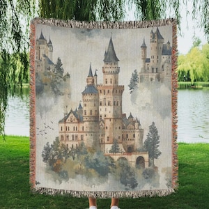 Fantasy Castle Woven Blanket Fairytale Throw Blanket Bookish Tapestry Cottagecore Room Decor Medieval Aesthetic Reading Nook Blanket
