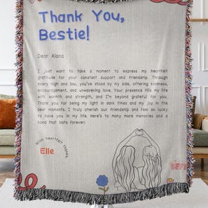 Manta tejida personalizada, manta para mejores amigos, regalo personalizado, manta de amistad, regalo para mejor amiga, regalo para hermana, regalo de carta