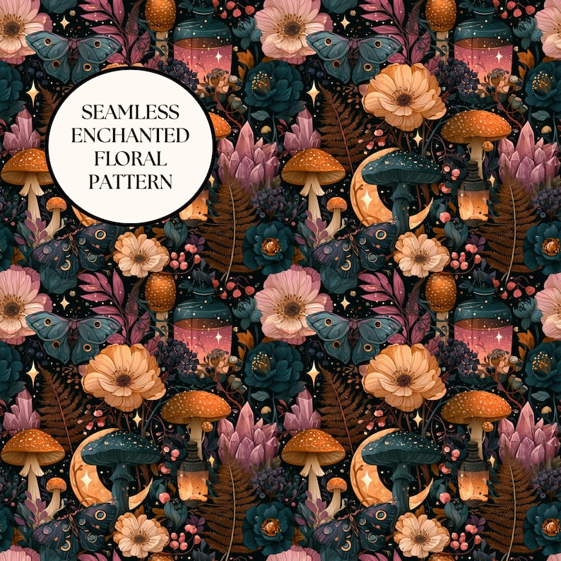 Seamless Floral Enchanted Moth Pattern Botanical Digital Paper ...