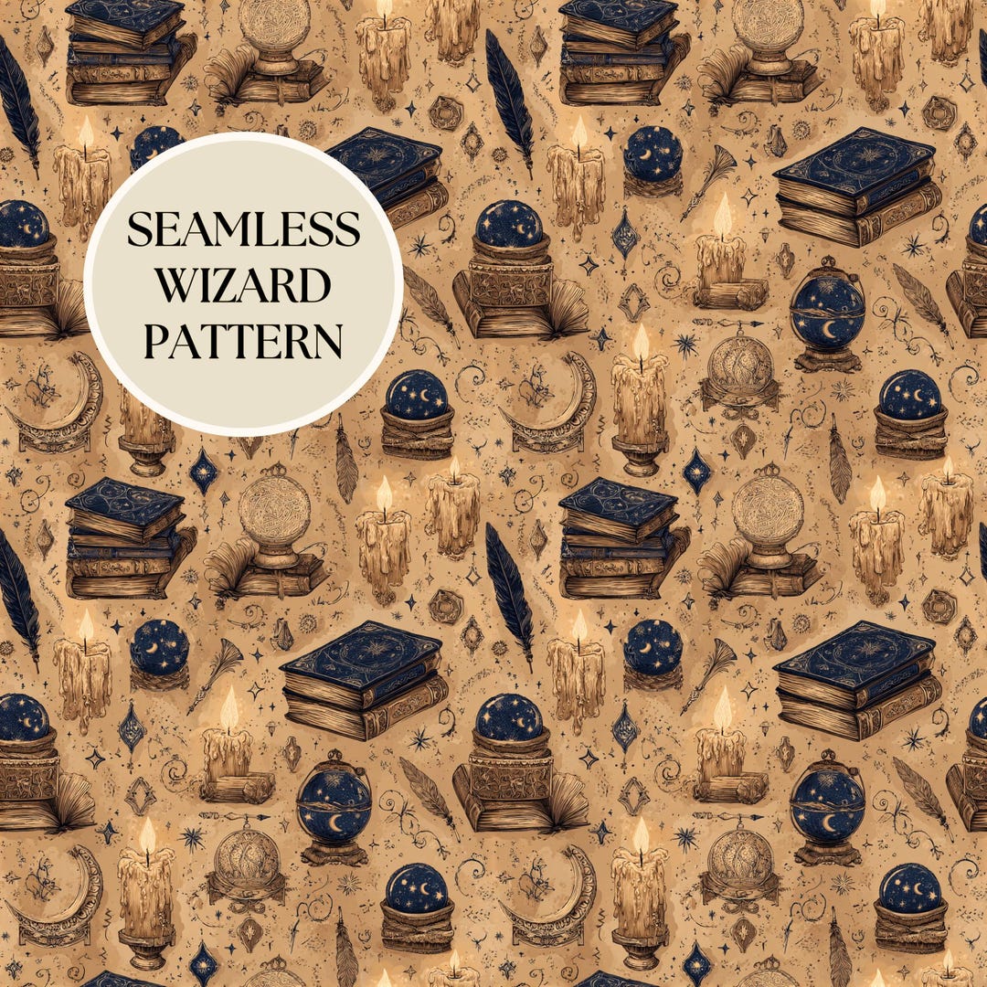 Seamless Wizard Pattern for Crafters and Designers Magical Vintage ...