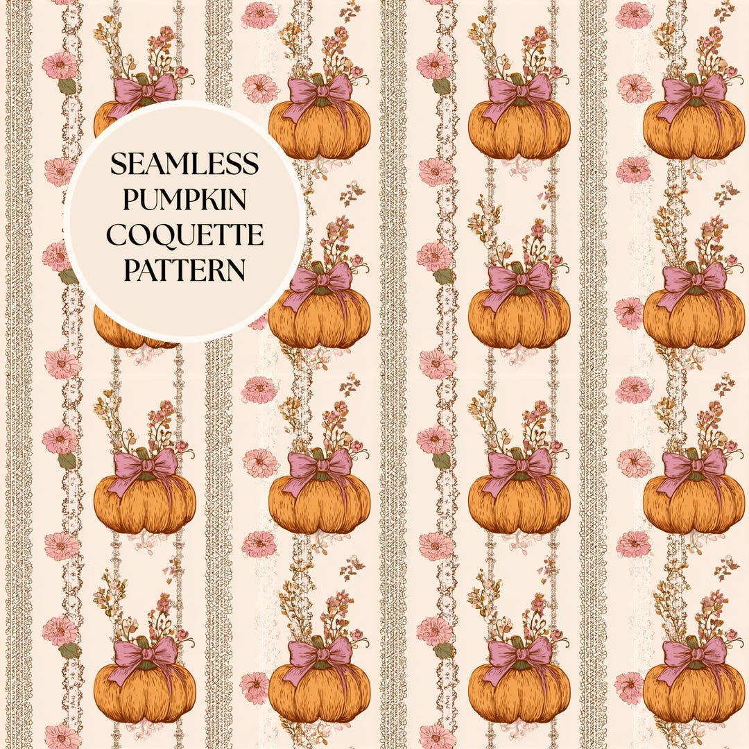 Seamless Pumpkin Coquette Bow Pattern for Fall Designers Retro ...