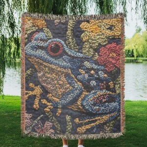 Frog Blanket, Cotton Blanket, Woven Warm, Frog Tapestry Blanket, Colourful, Vintage Frog Art, Woven Frog Blanket