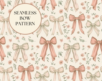 Seamless Bow Pattern For Fabric Coquette Blush Floral Repeat Digital Paper Cottagecore Preppy Surface Design