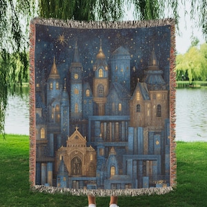 Fantasy Castle Woven Blanket For Book Lovers Cozy Gothic Home Decor Aesthetic Medieval Tapestry Throw Blanket Witchy Cottagecore Gift Books