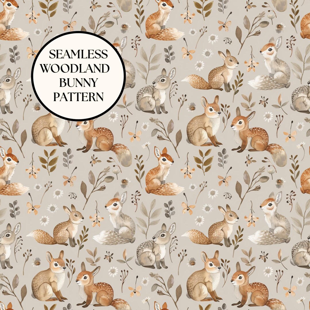 Seamless Bunny Pattern for Fabric Cute Woodland Rabbit Digital Paper ...