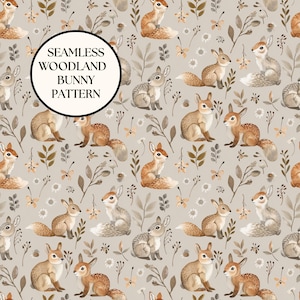 Motif lapin sans couture pour tissu Lapin des bois mignon, papier numérique Cottagecore, impression pour baby shower, créateurs de petites entreprises