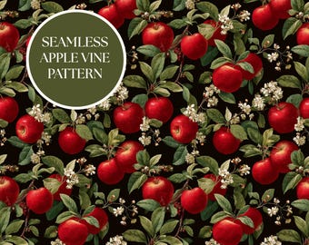 Seamless Apple Vine Digital Pattern For Crafters Designers High Resolution PNG Perfect For Fabric Wallpaper Scrapbooking And Seasonal Crafts