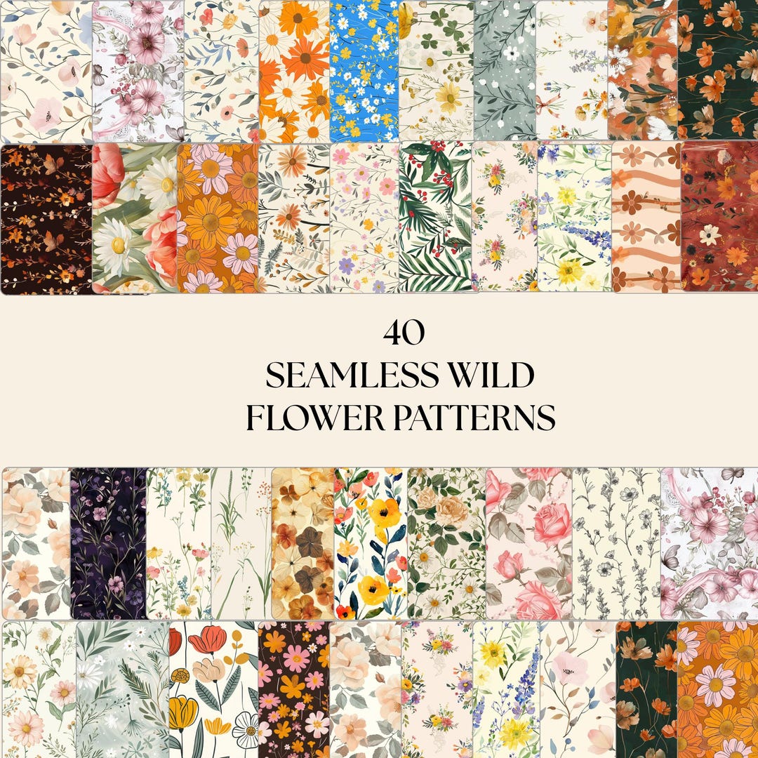 Wildflower Seamless Pattern Bundle Designers Cottagecore Floral Vintage ...