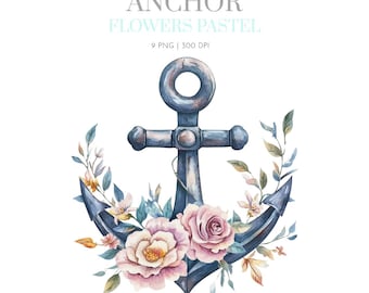 Floral Anchor Clipart, Floral Anchor png,Floral Anchors Nautical SeaLife Clipart, Birthday Holiday Baby Shower, Floral Anchor pastel clipart