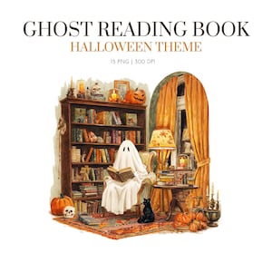 Fantôme rétro, lecture de livres dans la bibliothèque, bibliothécaire fantôme Halloween PNG, fantôme d&#39;Halloween, clipart thème Halloween, thème Halloween drôle de fantôme
