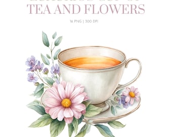 Tasse Tee und Blumen Aquarell Clipart, Vintage Floral Tea Time Clipart, Blumen Tee Clipart, Tea Time Kunst, Blumen Teetasse Png, Tee Clipart