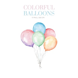 Watercolor Balloon Clipart, Pastel Balloons clipart, Birthday Balloons for Party Decor, Invitations,Card Making, Baby Shower, Birthday party