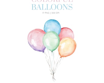 Watercolor Balloon Clipart, Pastel Balloons clipart, Birthday Balloons for Party Decor, Invitations,Card Making, Baby Shower, Birthday party
