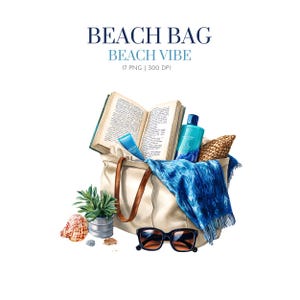 Summer Beach Bag Clipart, Holiday Bag Clipart, Beach Bag,Summer Graphics Beach bag Clipart, Watercolor beach vibe,summer theme beach bag png