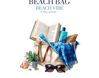 Summer Beach Bag Clipart, Holiday Bag Clipart, Beach Bag,Summer Graphics Beach bag Clipart, Watercolor beach vibe,summer theme beach bag png
