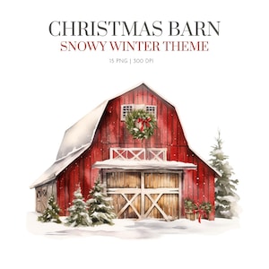 Winter Barn Clipart, Christmas Winter Barn,Red Barn Clipart, Farm Clip Art, Christmas Clipart,Winter Clipart, Barnyard clipart, Winter theme