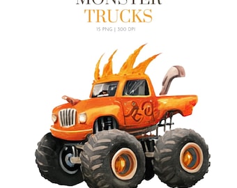 Monstertruck Clipart, Extreme Trucks, Geburtstagsfeier, Aquarell Monstertrucks Clipart, LKW Clipart, Monstertruck Clipart, Monstertruck Kunst