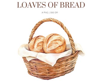 Loaves clipart, Watercolor Bread Clipart, Bakery Clipart, Bread Basket, French Baguette PNG, Pretzel Clipart, Bread and Rolls , Baking png