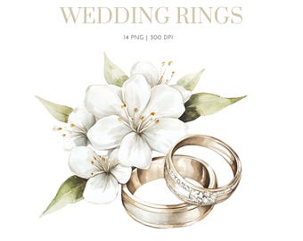 Wedding Rings Clipart, Wedding Clipart, Wedding Watercolor clipart, Wedding Ring floral clipart, Watercolor wedding clipart,wedding clipart