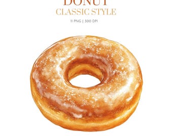 Imágenes prediseñadas de donas de acuarela, imágenes prediseñadas de comida dulce de panadería, imágenes prediseñadas de fiesta de cumpleaños de donas, imágenes prediseñadas de donas clásicas, baby shower, imágenes prediseñadas de donas png