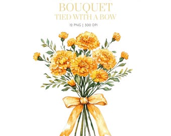 Clipart de fleurs de souci aquarelle, fleurs de calendula, fleurs de souci maxicanes, jour des morts, cempasúchil, souci du Mexique png thumbnail