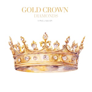 Gold Crowns Watercolor Clipart, Gold Crown clipart, Watercolor golden crown PNGs, Royal Crown Clipart, Princess crown, King, Queen, Prince