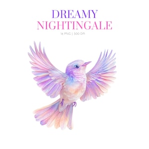 Nightingale Birds watercolor clipart, Clipart Singing Nightingale Birds, Nightingale bird clipart, dreamy nightingale png, bird clipart png