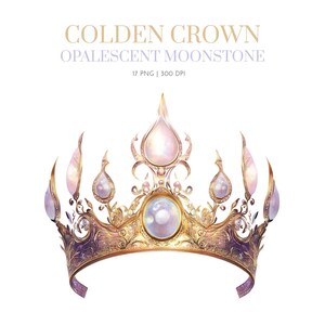 Colden Crowns Watercolor Clip Art, Moonstone Crown, Royal Crown Clipart, Princess Tiaras, King, Queen, Prince, Gold, Silver Crown clipart