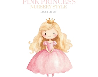 Kleine roze prinses clipart, aquarel prinses clipart, roze prinsessen aquarel clipart - prinses clipart, clipart voor kinderen, prinses