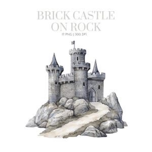 Château de briques sur le rocher, clipart château de pierre, clipart château médiéval, aquarelle forteresse de pierre, bâtiment historique, clipart chevalier médiéval