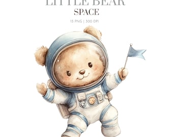 Teddy Bear Space Clipart, Watercolor Bear Astronaut Clipart, Bear Outer Space Clipart, Teddy Bear Clipart, Cute Space Clipart, Space PNG