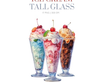 Ice Cream Tall glass Clipart,Watercolor Ice Cream PNG, Popsicle, Summer Clipart,Ice Cream Cone, Dessert PNG, Sweet Treats,Ice cream clip art