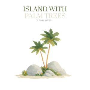 Watercolor Island with palm tree clip art, Watercolor Palm Trees Clipart,Tropical Island Clipart,Palm Tree Clipart,Hawaii Clipart,Island png