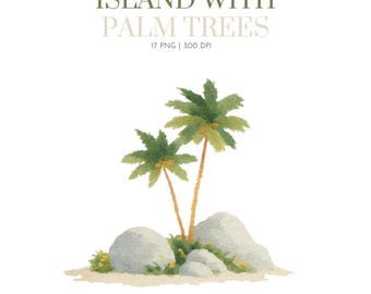 Watercolor Island with palm tree clip art, Watercolor Palm Trees Clipart,Tropical Island Clipart,Palm Tree Clipart,Hawaii Clipart,Island png