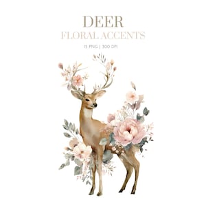 Watercolor Deer with floral clipart, Deer floral clipart, Deer graphic design, Deer floral art design, Floral Fawn Clipart, Deer flower png